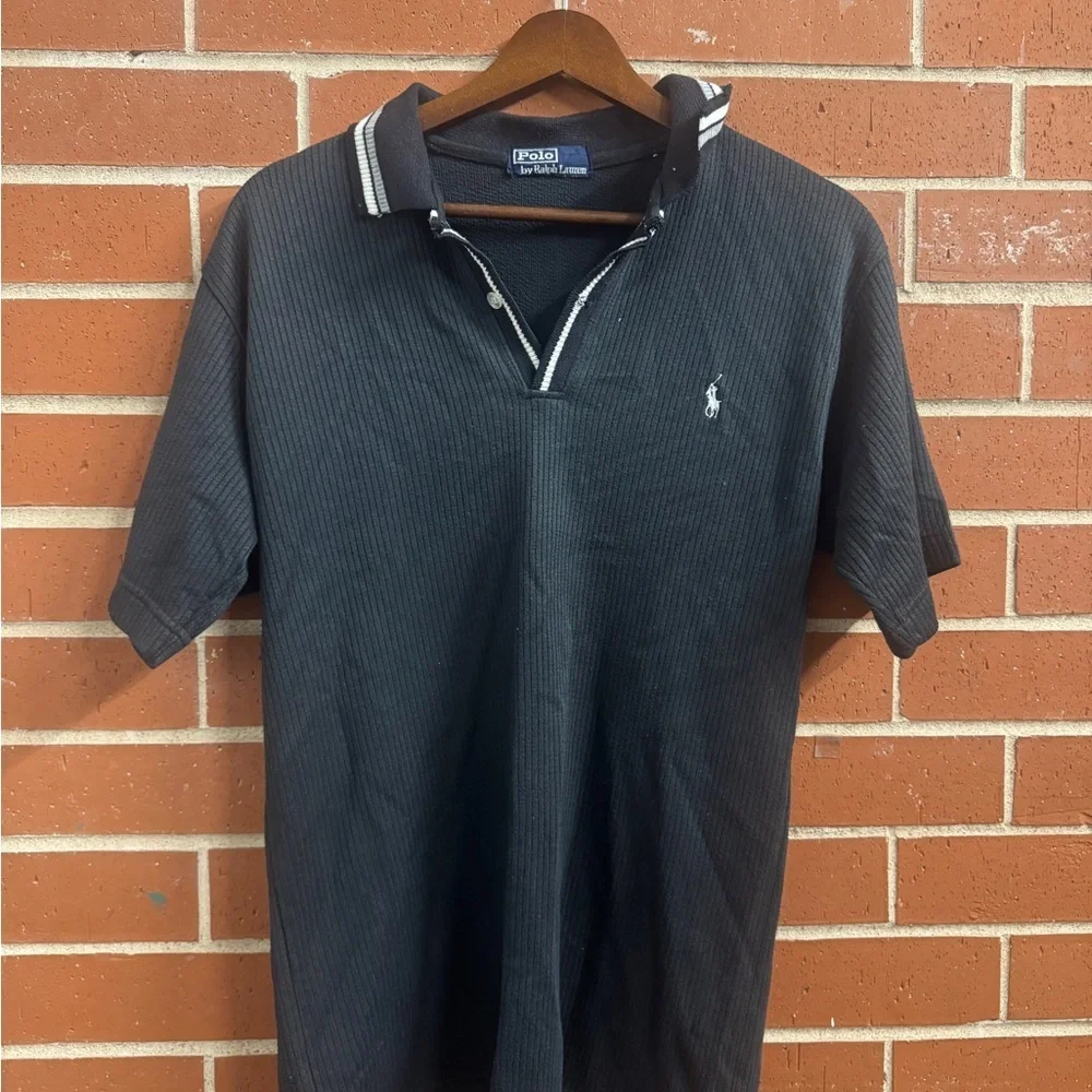 Polo Ralph Lauren Men’s Ribbed Knit Polo Shirt Black Size S